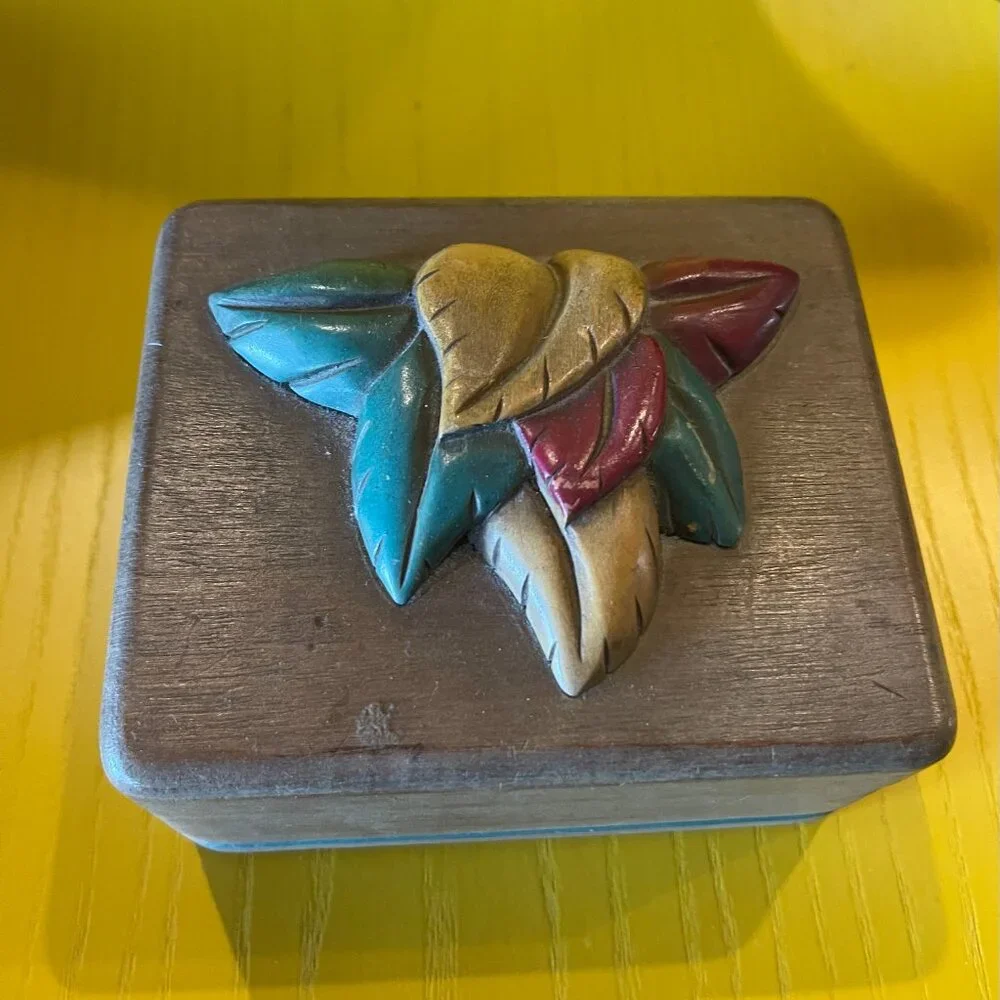 Vintage Art Deco Folk Art Wood Paint Jewelry Box